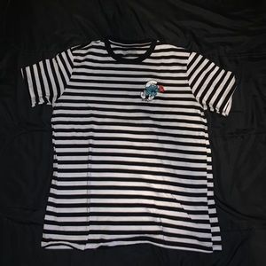 Black and White stripped shirt w/ smurf design